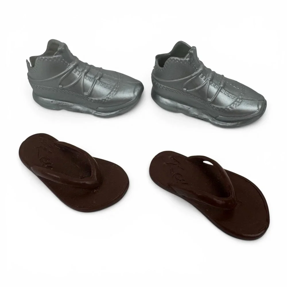 Mattel Ken Doll Shoes Lot Silver Sneakers Brown Flip Flops